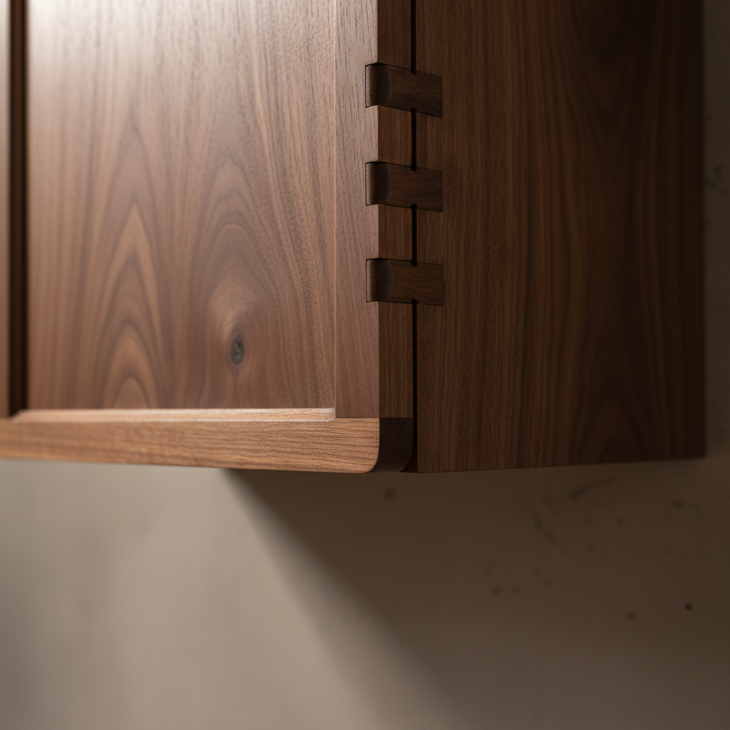 Solid walnut wood joinery detail close-up