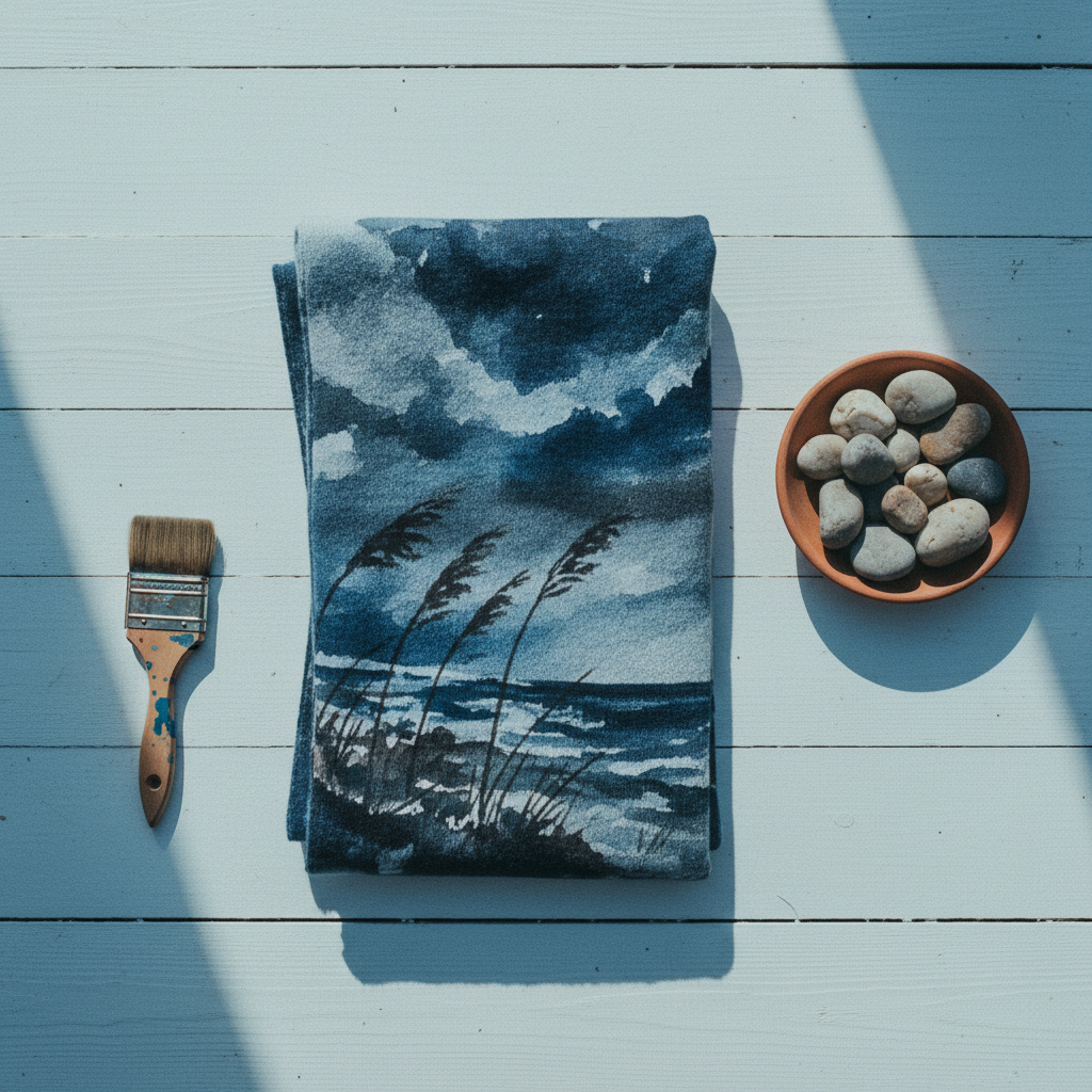 Late Storm hand-painted prosthesis cover sleeve flat lay